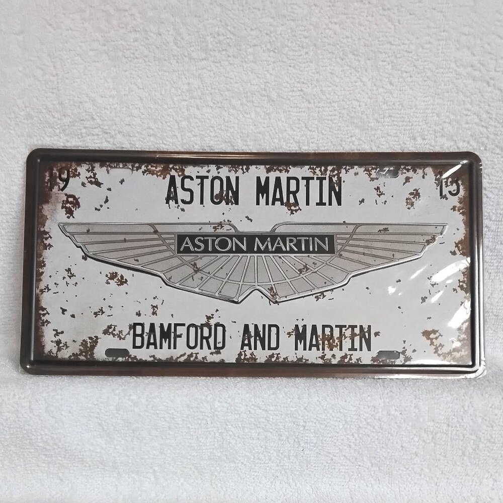 Sealed Metal Wall Decor Novelty Aston Martin Stamped Liscense Plate BNIP!!